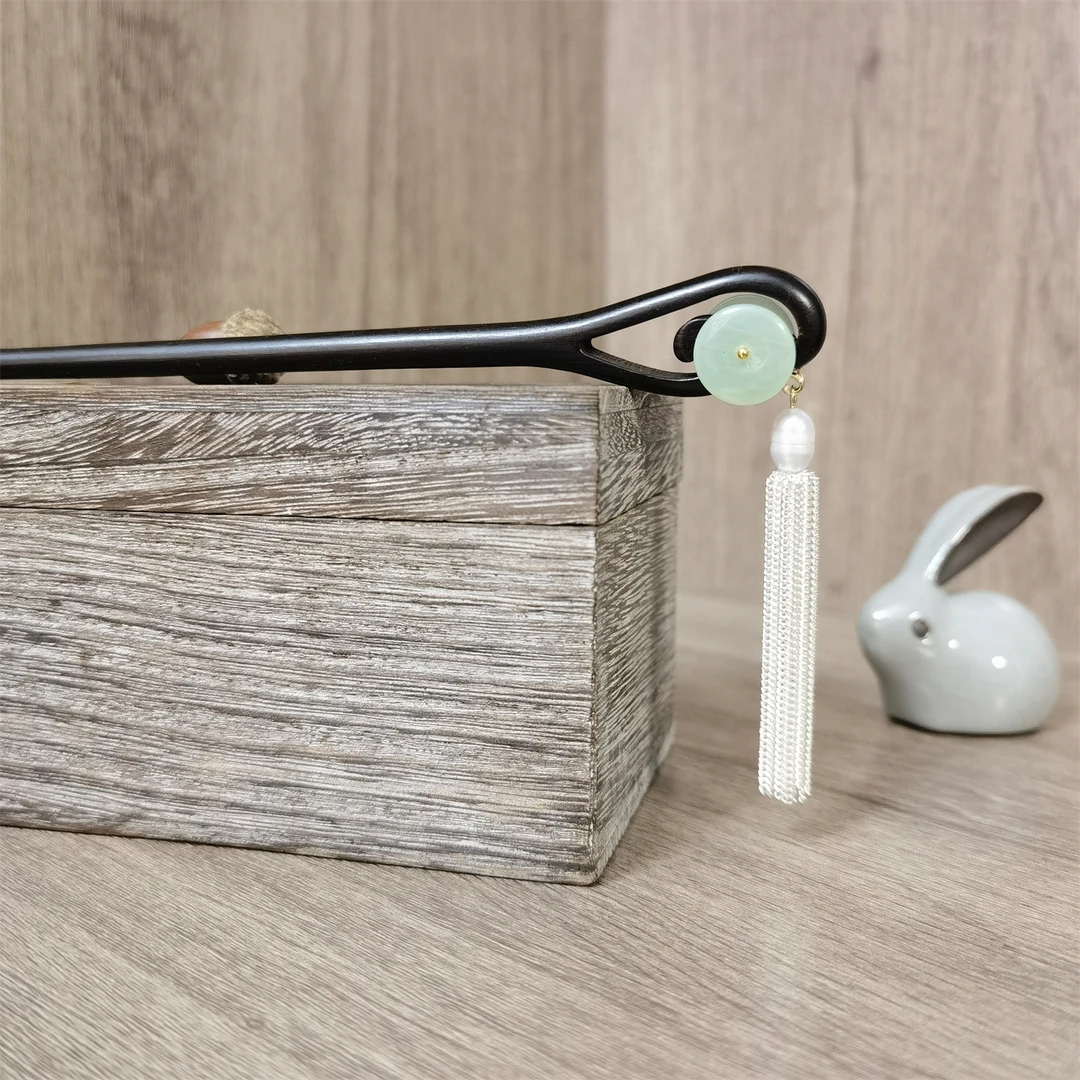 18厘米黑檀木发簪流苏步摇气质百搭款簪子国风气质木簪手工盘发簪