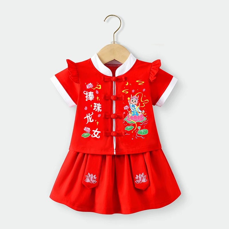女童汉服中国风红色唐装一周岁宴礼服女宝宝抓周衣服套装裙子夏季