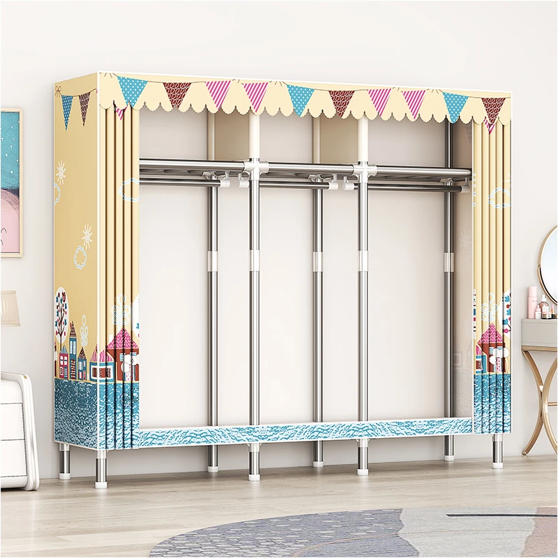 简易衣柜家用卧室出租房用金属布衣柜全钢架加粗加厚结实耐用组装