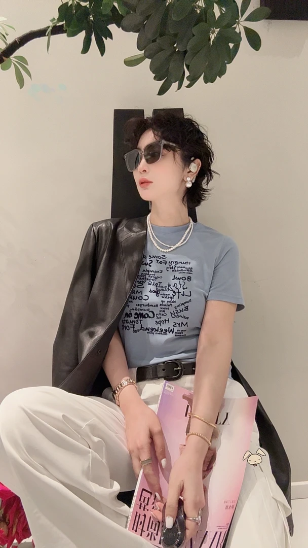 FANYE 2025春夏新款设计感立体植绒字母印花T恤25117