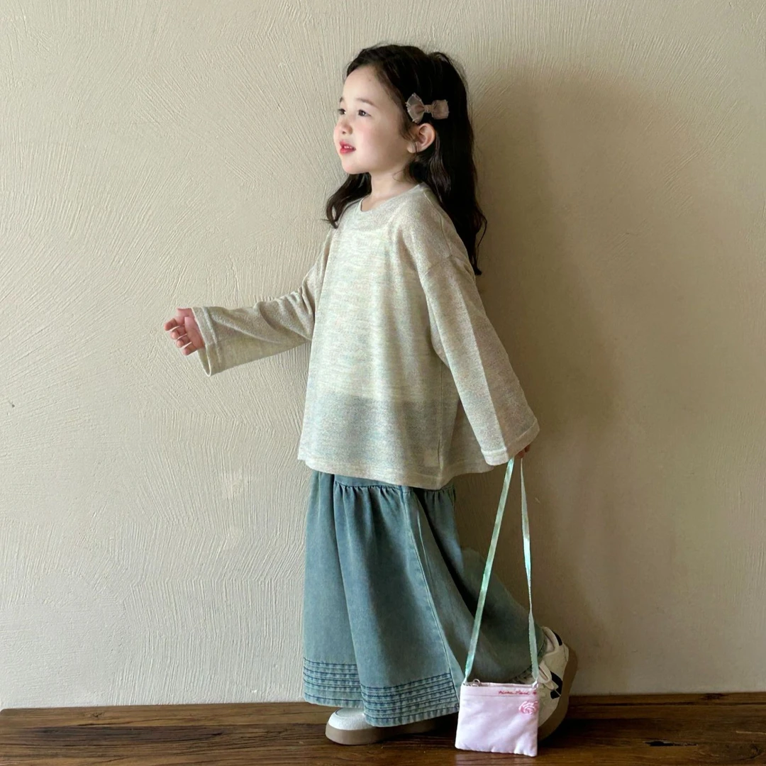 2025春季新款洋气休闲韩版童装儿童彩色圆领长袖T恤内搭吊带2件套