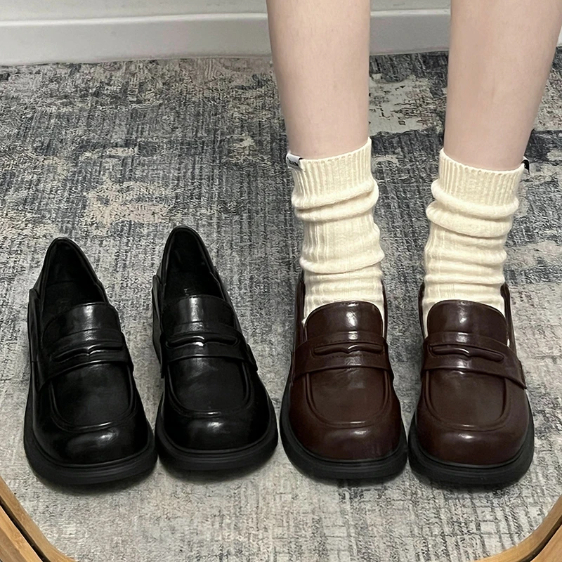 黑色英伦风厚底小皮鞋女2025春秋新款百搭配裙子复古玛丽珍单鞋子