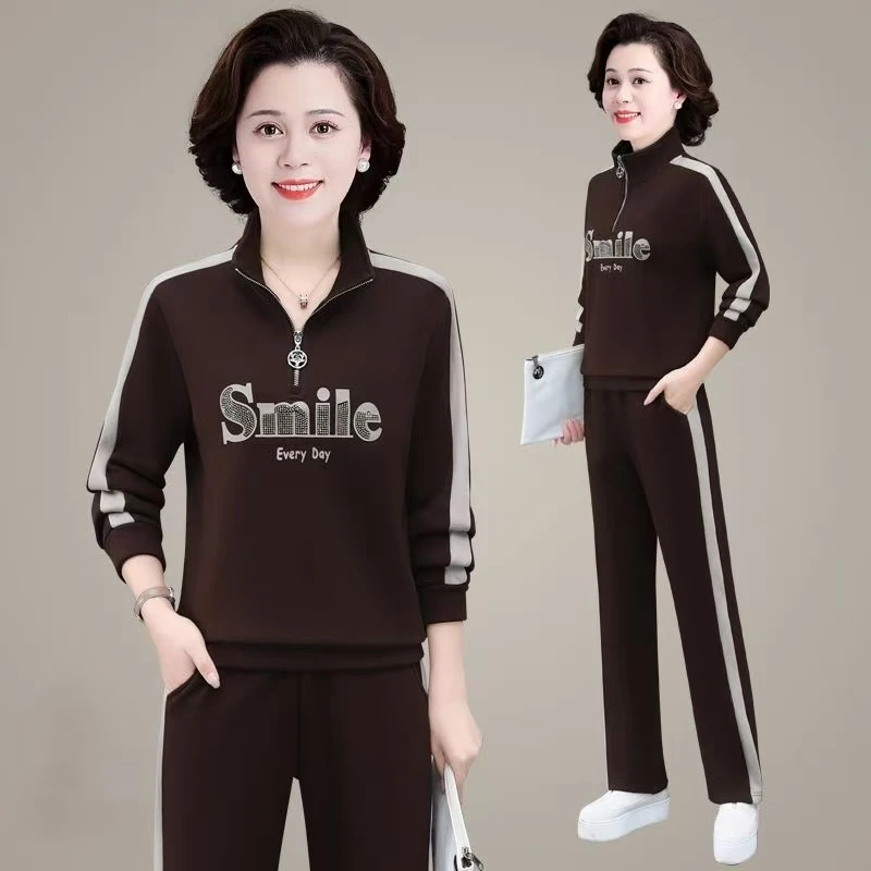 中年妈妈春装时尚运动服套装2025新款中老年卫衣女春秋洋气两件套