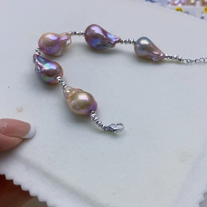 银S925镶嵌淡水珍珠耳饰大*思