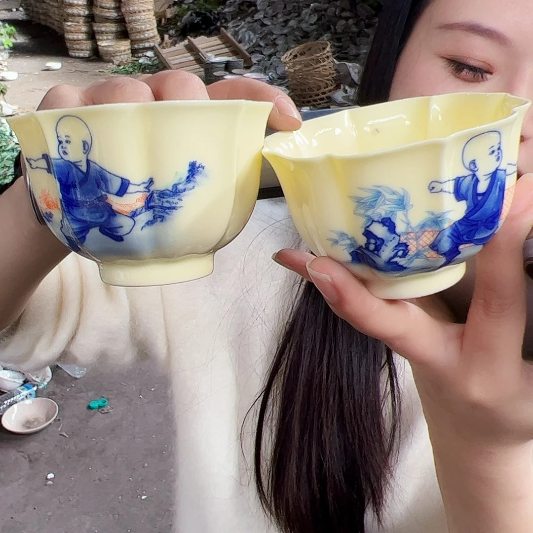 摆件瓷景德镇黄xixi功夫小子杯2个
