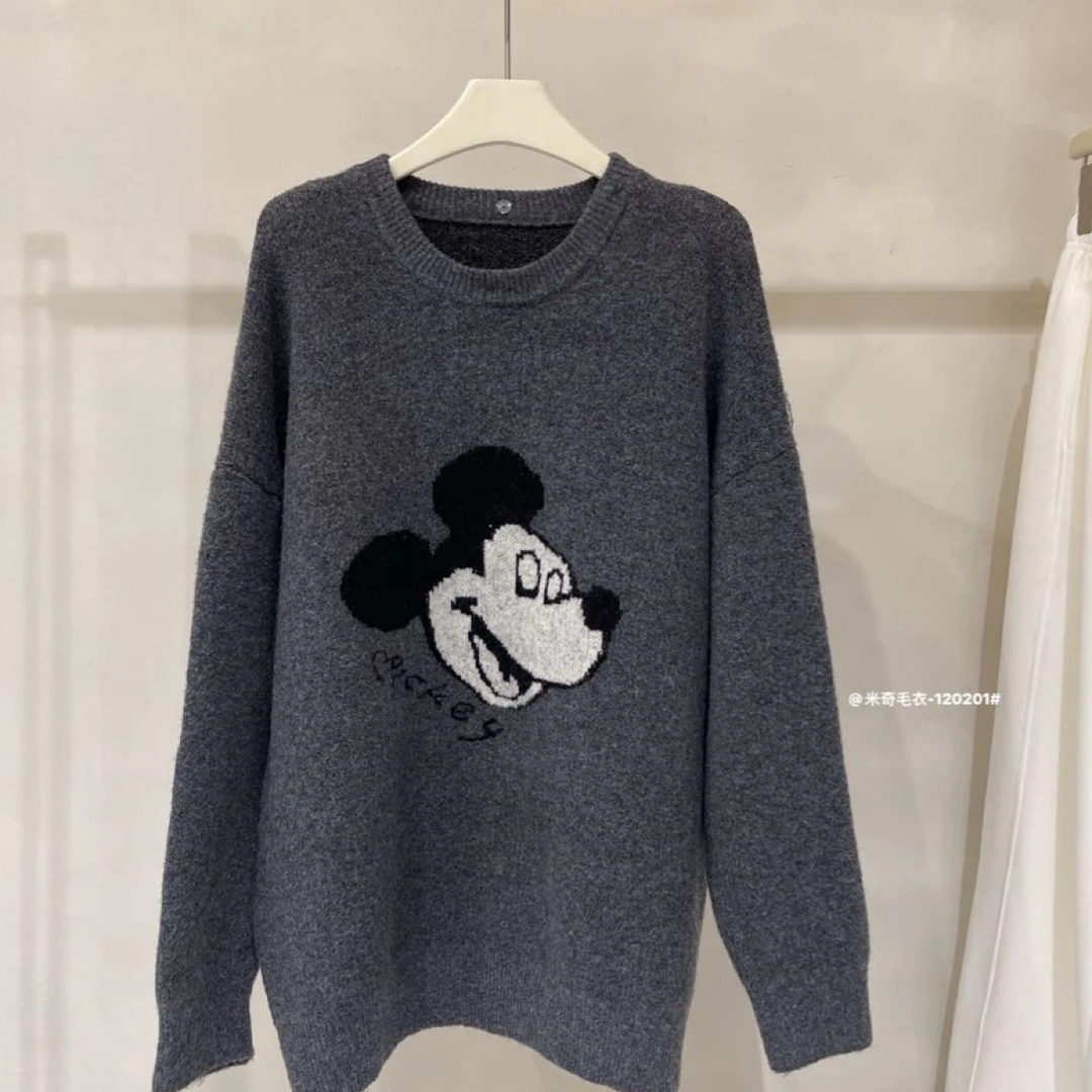 【海岛简爱】宽松圆领撞色米奇图案毛衣打底衫上衣减龄 120201