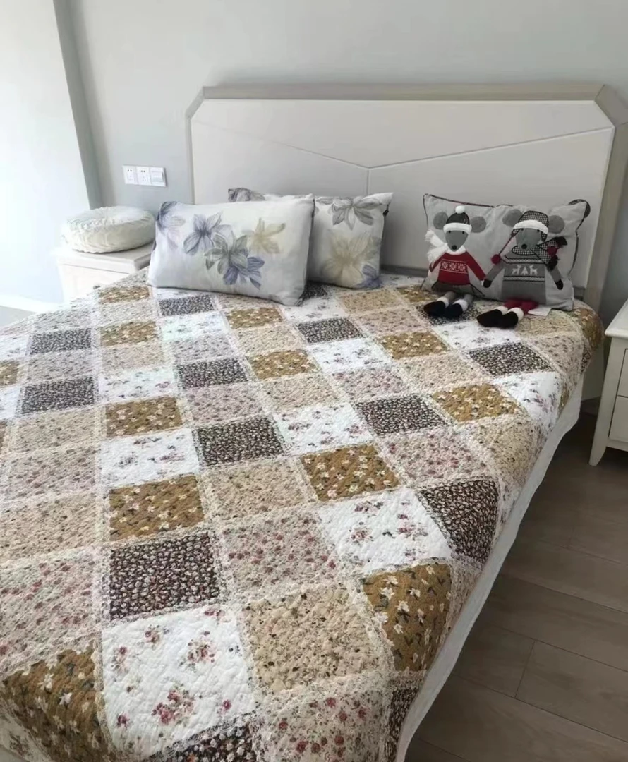 出口外贸纯棉床盖双面纯棉绗缝夹棉四季通用枕套一对