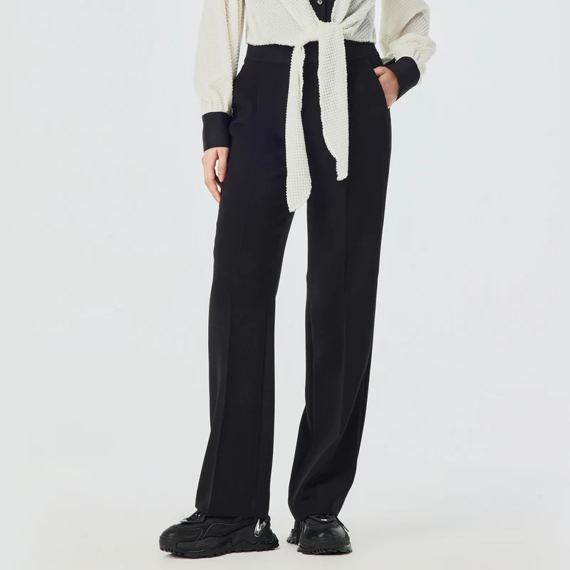 H·GENTEEL荷高 23春新品风格款垂坠百搭黑色阔腿长裤GCD13410557