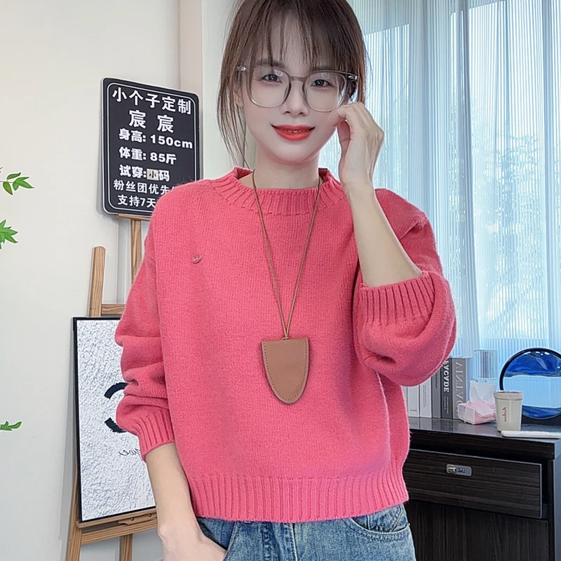 小个子套头毛衣女2025春秋长袖针织衫洋气圆领针织打底衫
