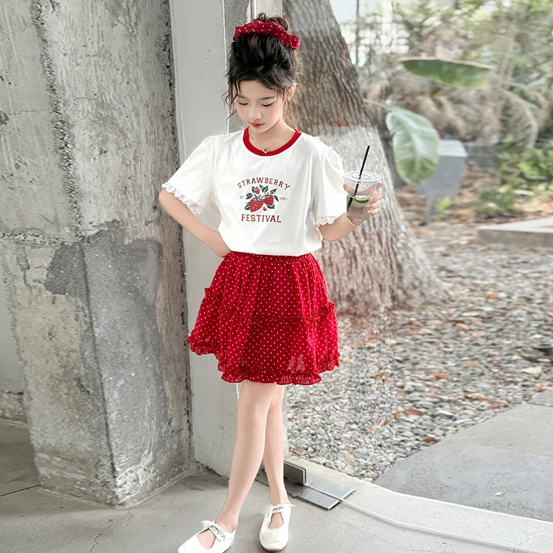 大女童装夏装6-12岁潮牌高级感短袖t恤套装2025新款儿童夏季服饰