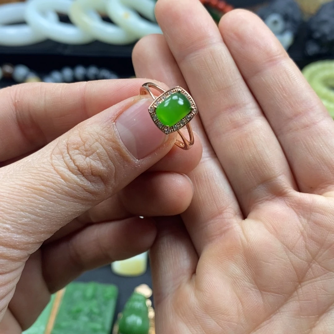 和田玉戒指银S925镶嵌