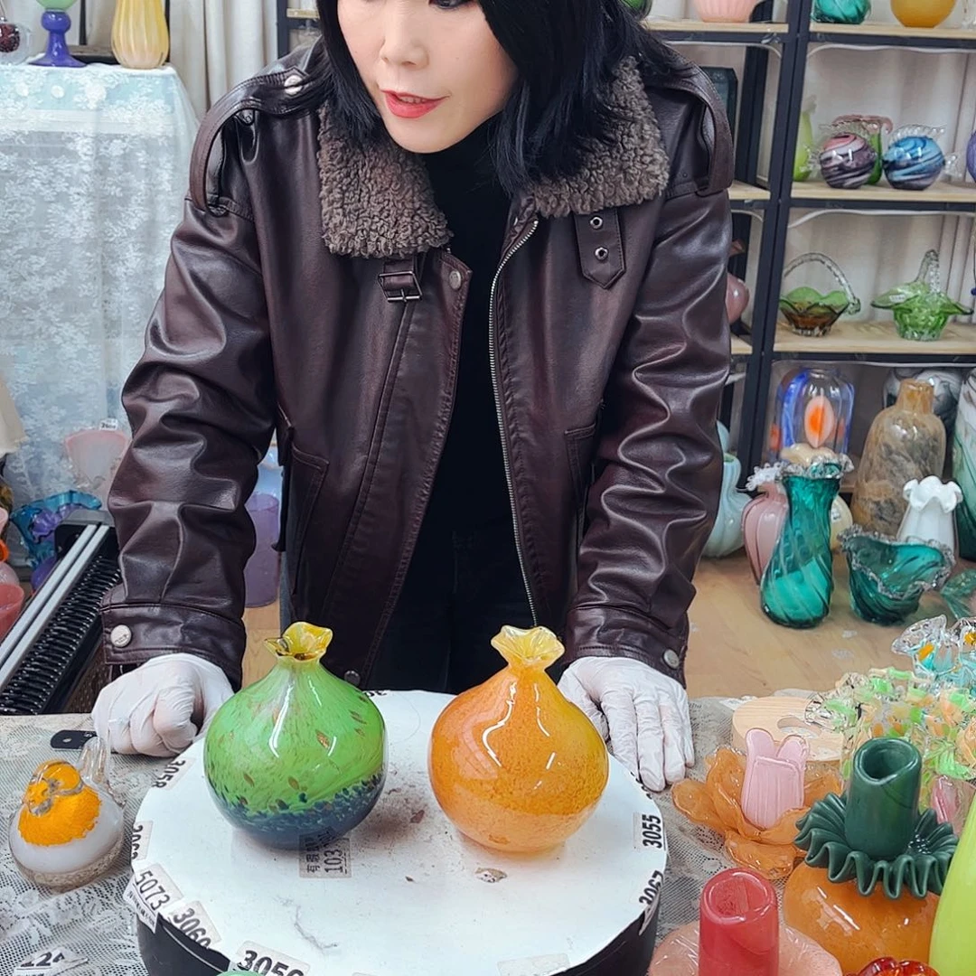 石榴瓶一对福利家悦琉璃工艺品不完美