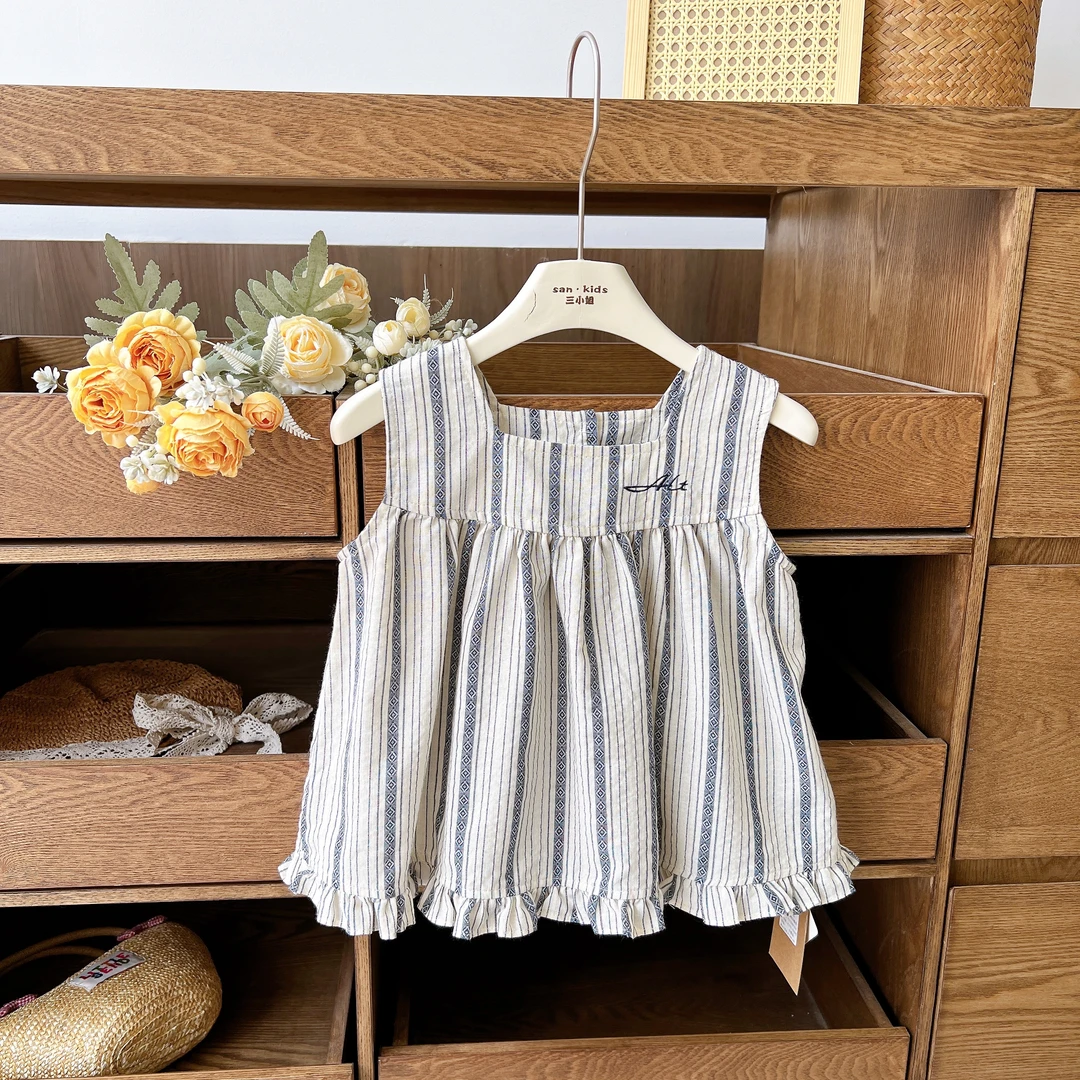 【背心 娃娃衫上衣】2554（条纹）上衣 女童韩版 花边条纹小衫 娃娃衫
