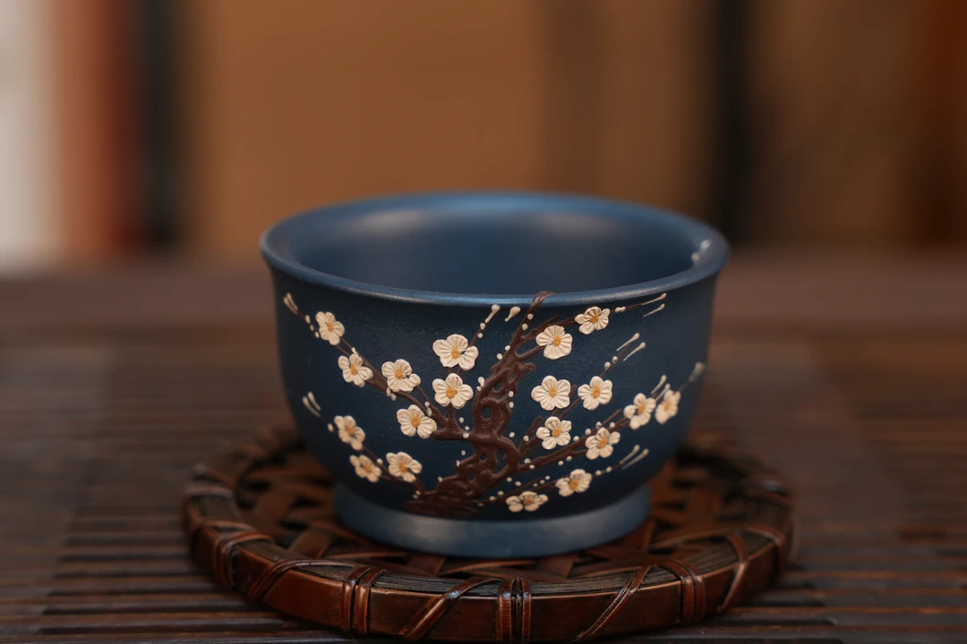 宜兴全手工制泥苏门答腊青梅花主人杯容量80cc