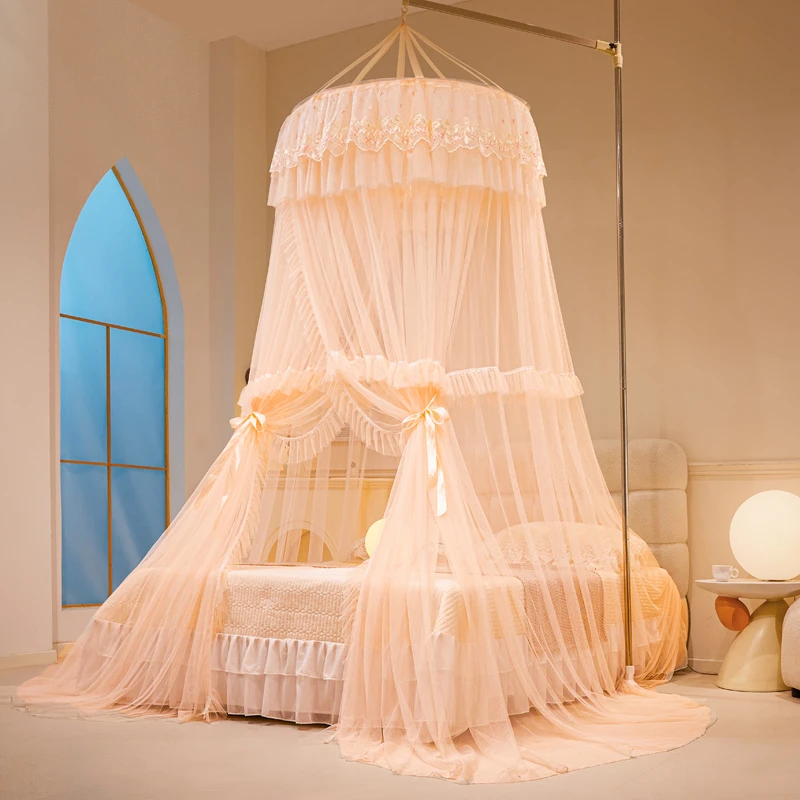 新款公主风圆形吊顶蚊帐小清新吊挂式家用床幔1.5m床1.8米床通用