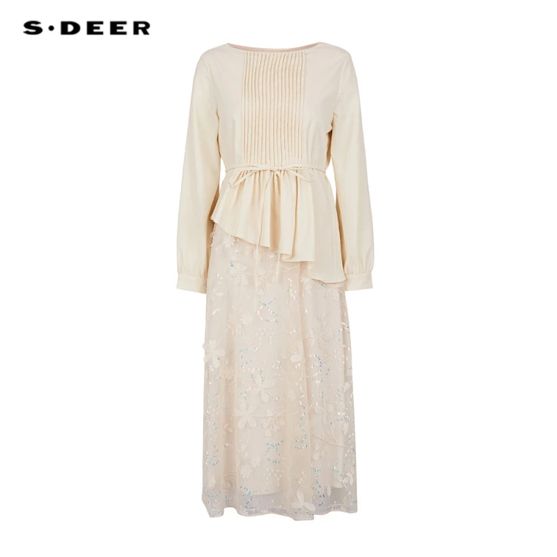 S·DEER圣迪奥女装气质优雅轻奢时尚高端碎花国风长袖秋季连衣裙