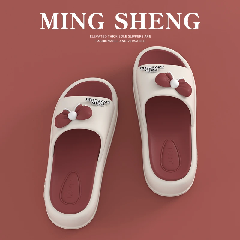 夏季新款休闲轻质户外厚底增高蝴蝶结拖鞋女款居家柔软舒适凉拖鞋