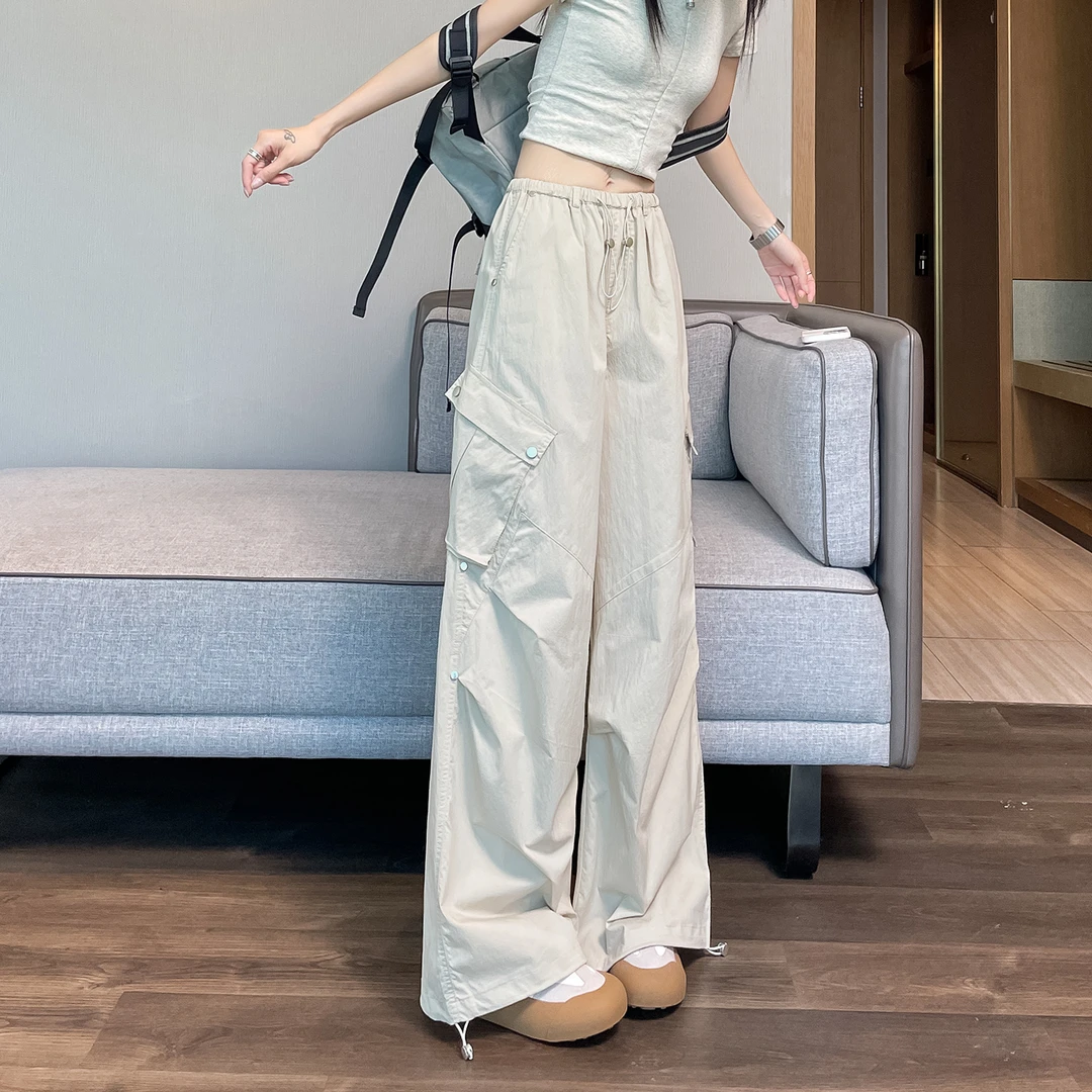 冰丝速干工装裤女夏季薄款2025新款户外登山美式卡其色运动阔腿裤