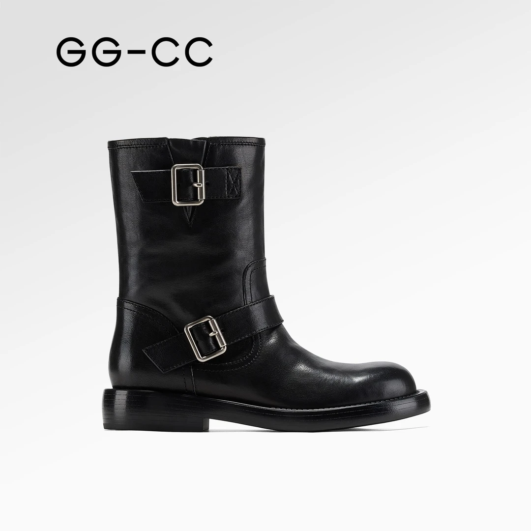 GG-CC【丘壑玫瑰】冬季新款美式皮带扣机车靴西部短靴马丁靴子5407