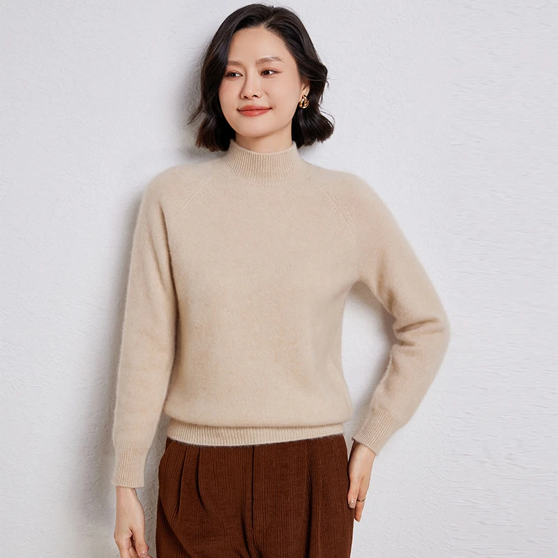 【崔万志工厂】七针加厚100%纯羊毛半高领针织衫女长袖纯色羊毛衫