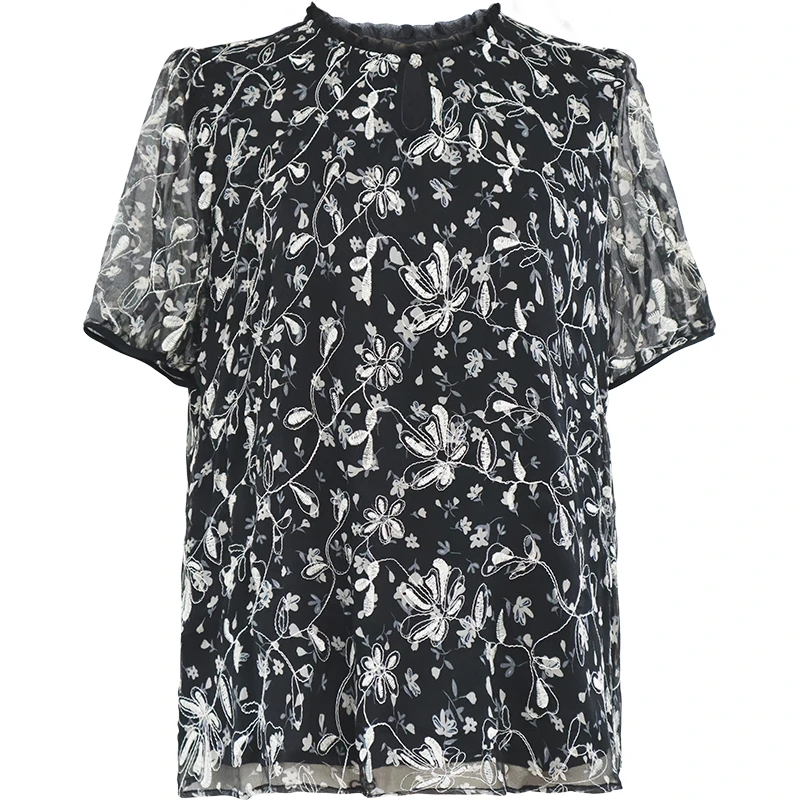 【设计师沈兰】E8087绣花桑蚕丝上衣真丝小衫