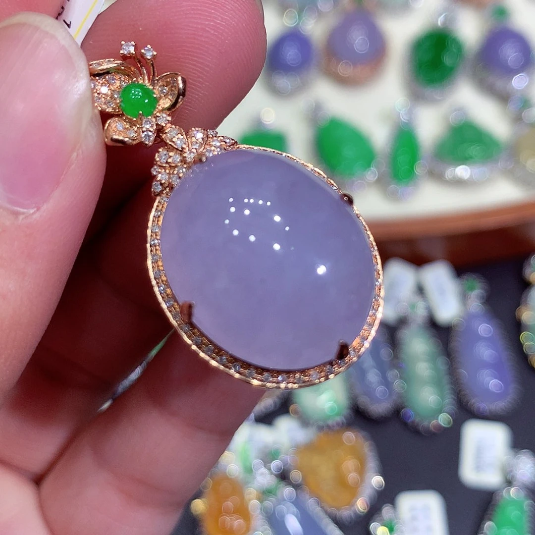 翡翠吊坠(不含链)18K金镶嵌