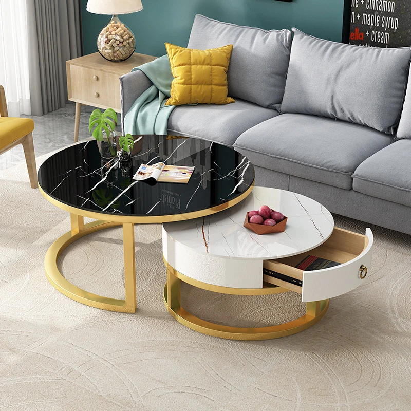 北欧现代茶几桌客厅家用宾馆小户型简约圆形伸缩带抽屉家用小茶几