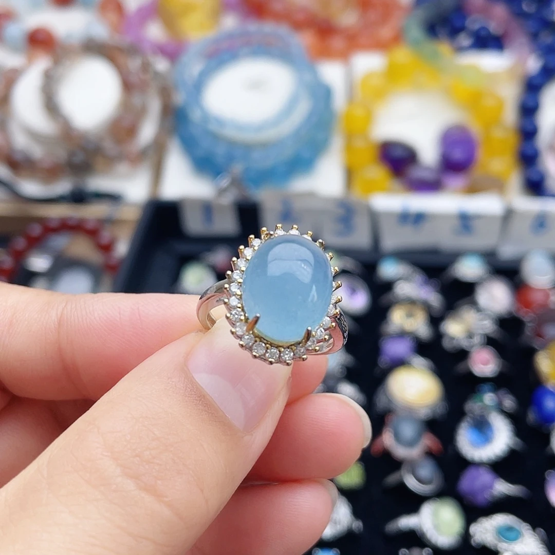 戒指银S925镶嵌烟晶