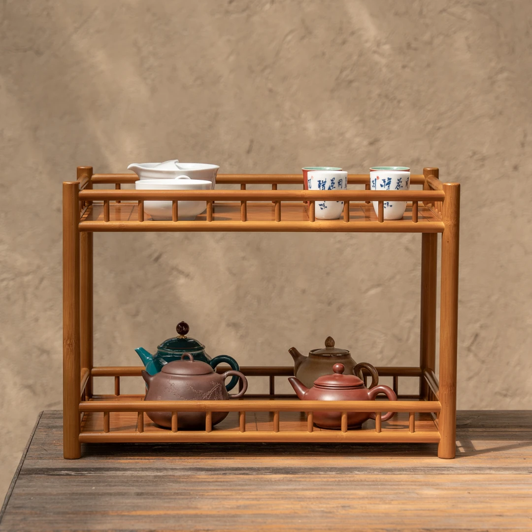 （小满）二层茶棚/了竹/楠竹/茶室博古架/非遗手工茶杯收纳茶架