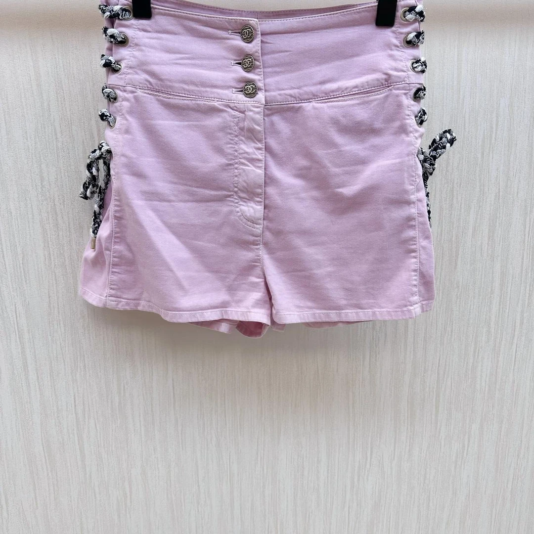 Chanel 侧边打结粉色短裤FR38