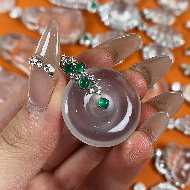 石英质玉银S925镀金镶嵌颈饰