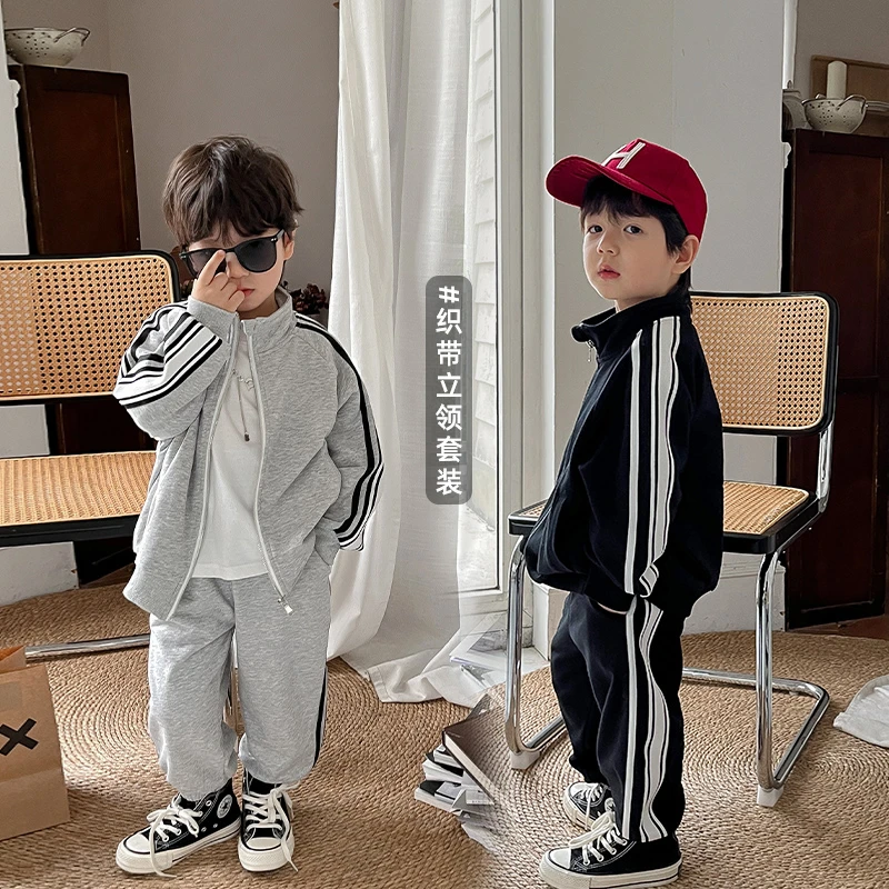 【性价比超高】儿童运动套装韩版男童休闲织带卫衣两件套宝宝潮