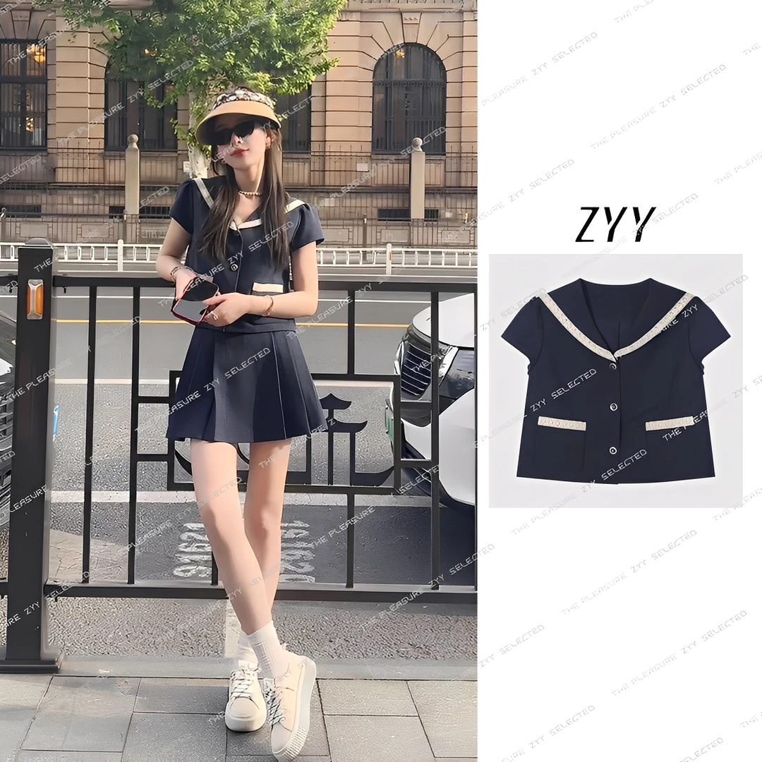 ZYY【盛夏记忆】2025S/S新品海军领减龄洋气短外套女X25XXS00252