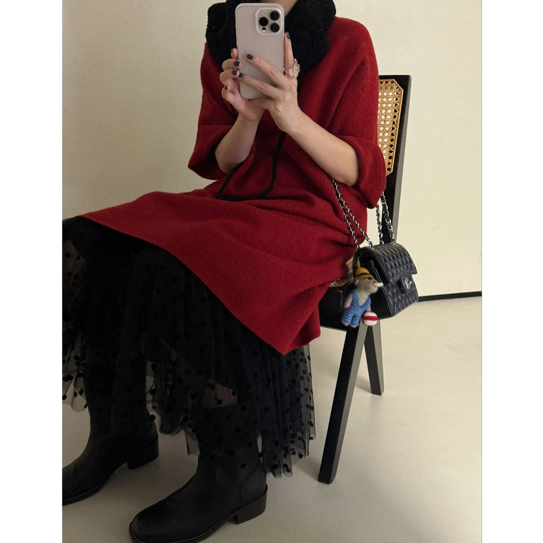 强缩全羊毛圆领套头连衣裙 J24Q047