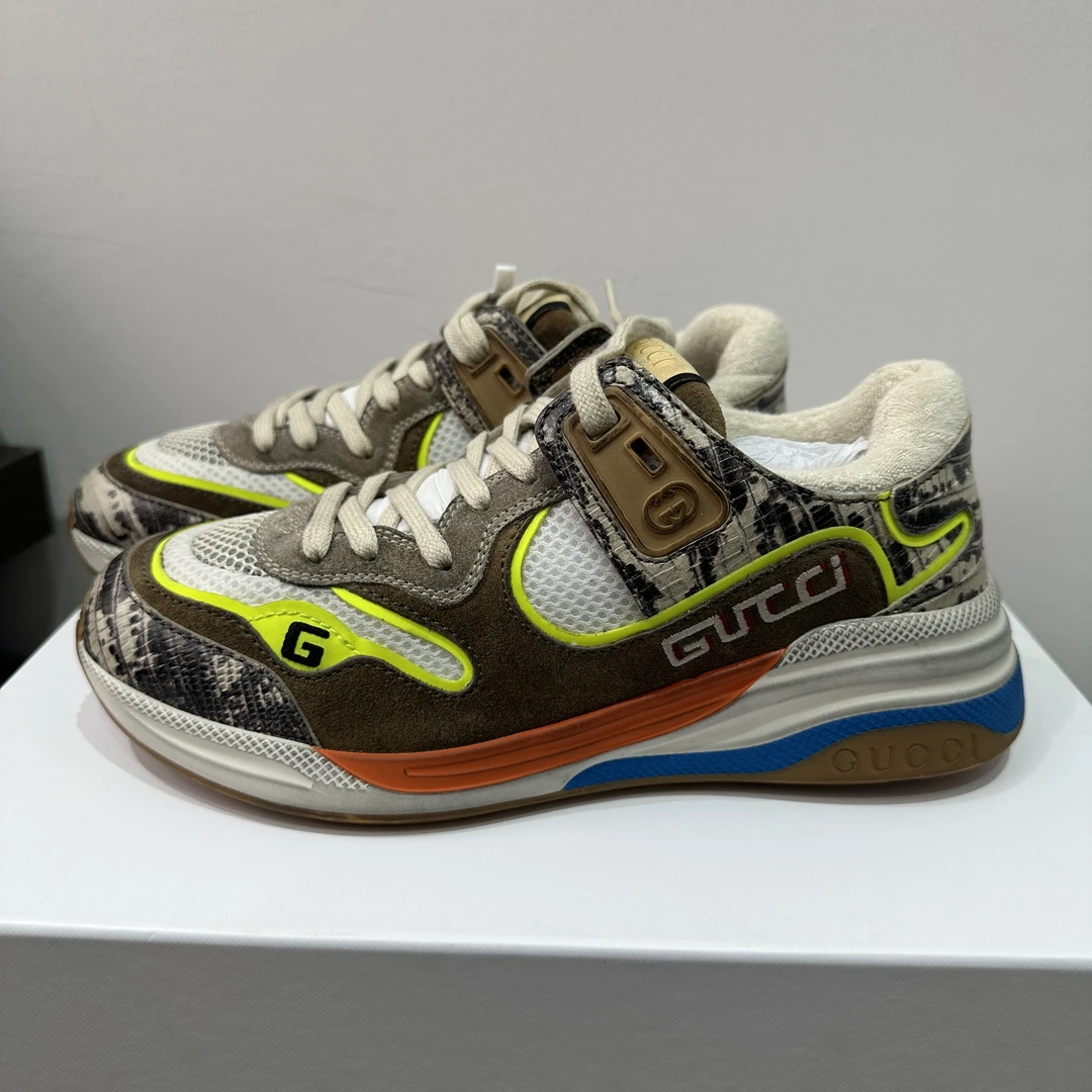 99新 GUCCI/古驰 青奢荟/36码/时尚棕色拼色脏脏鞋运动鞋///48062