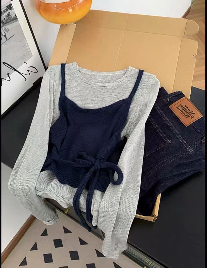 秋季女装韩版纯欲风圆领防晒针织衫长袖针织毛针织衫「运费补贴」