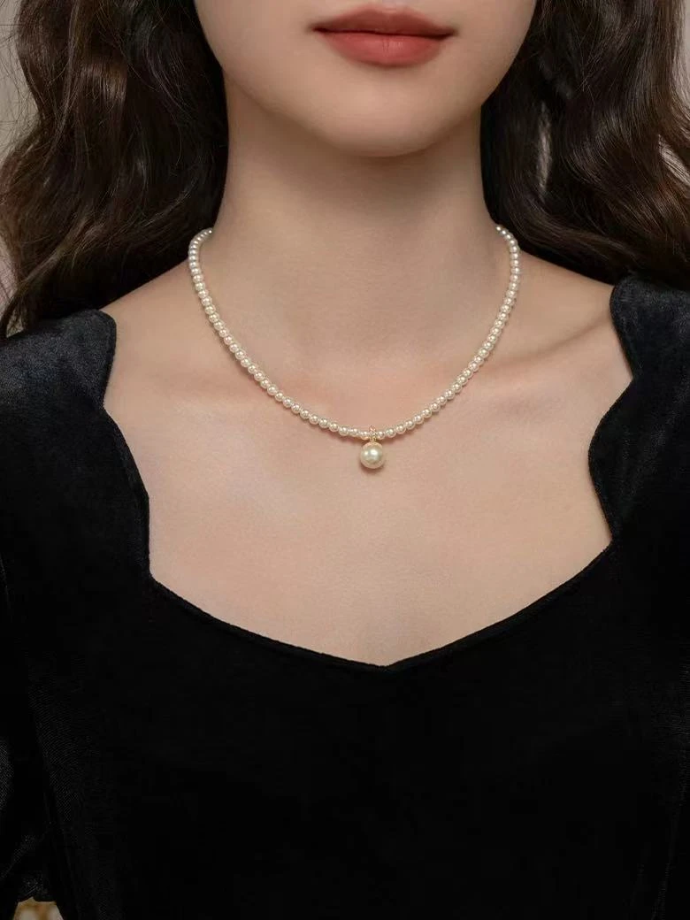 非金属仿珍珠项链 串珠项链时尚简约设计轻奢锁骨链新款项饰女