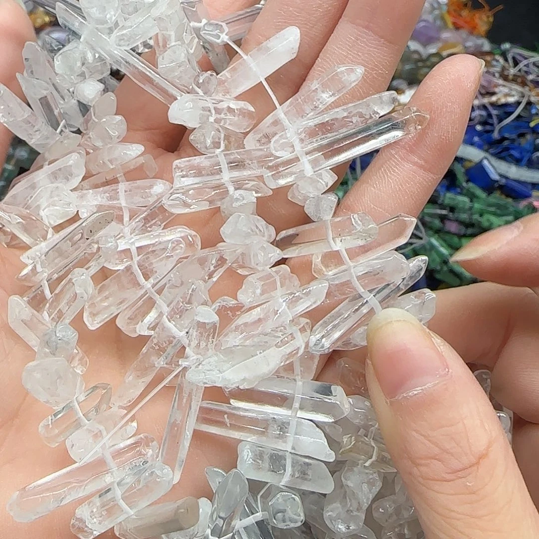 玛瑙/玉髓珠宝半成品合金白水晶珠一条小