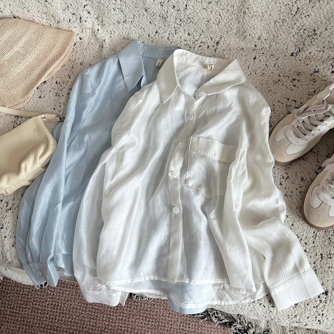 小个子夏季短款防晒长袖衬衫薄款透气外搭休闲上衣250502