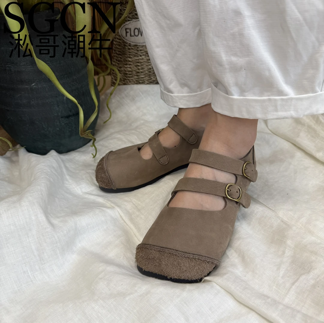 SGCN淞哥潮牛2025森系文艺真皮柔软时尚百搭皮带扣玛丽珍女鞋528