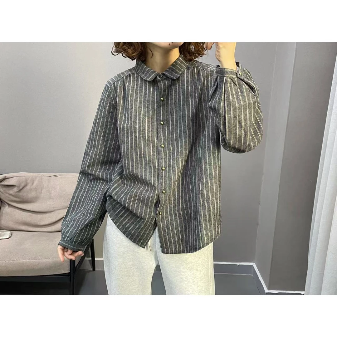 MCC新品娃娃领灰条衬衣