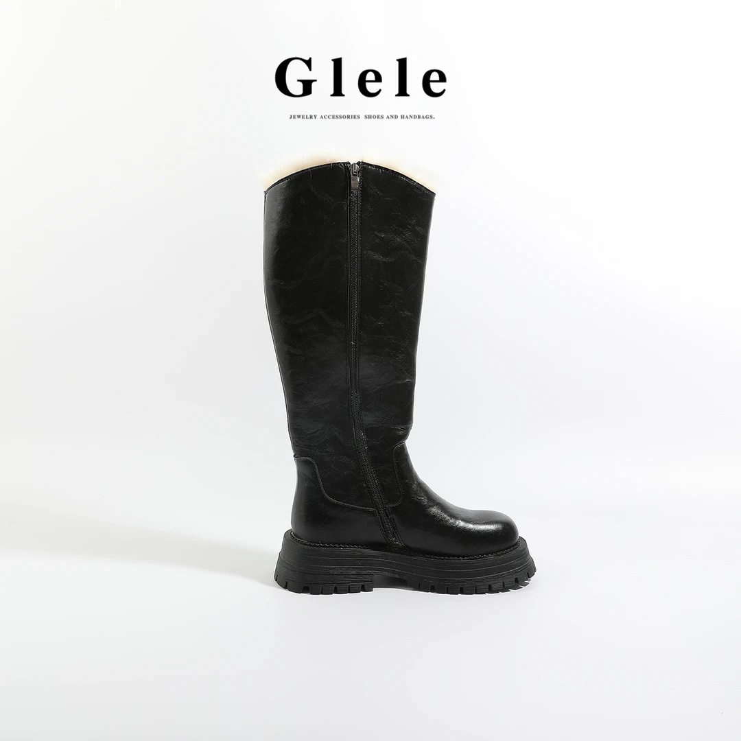 Glele私服「漠河长筒靴」东北户外抗寒保暖厚底粗跟骑士靴