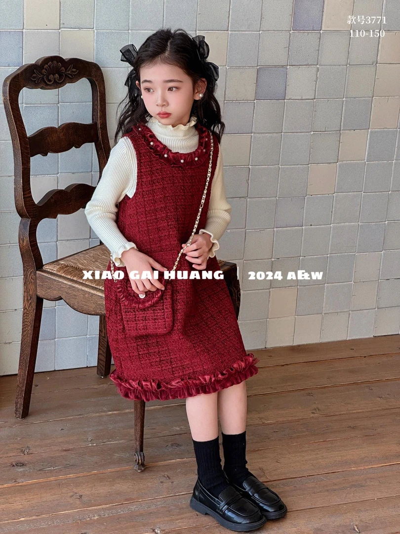 套装裙子甜美童装毛衣连衣裙秋冬加绒红色小香风针织洋气加厚