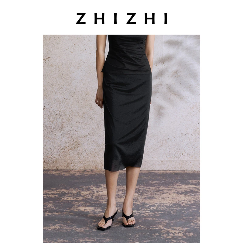 致知 隔溪梅 双层网纱直筒半裙女2025夏季新款时尚ZZ2EMWB8033