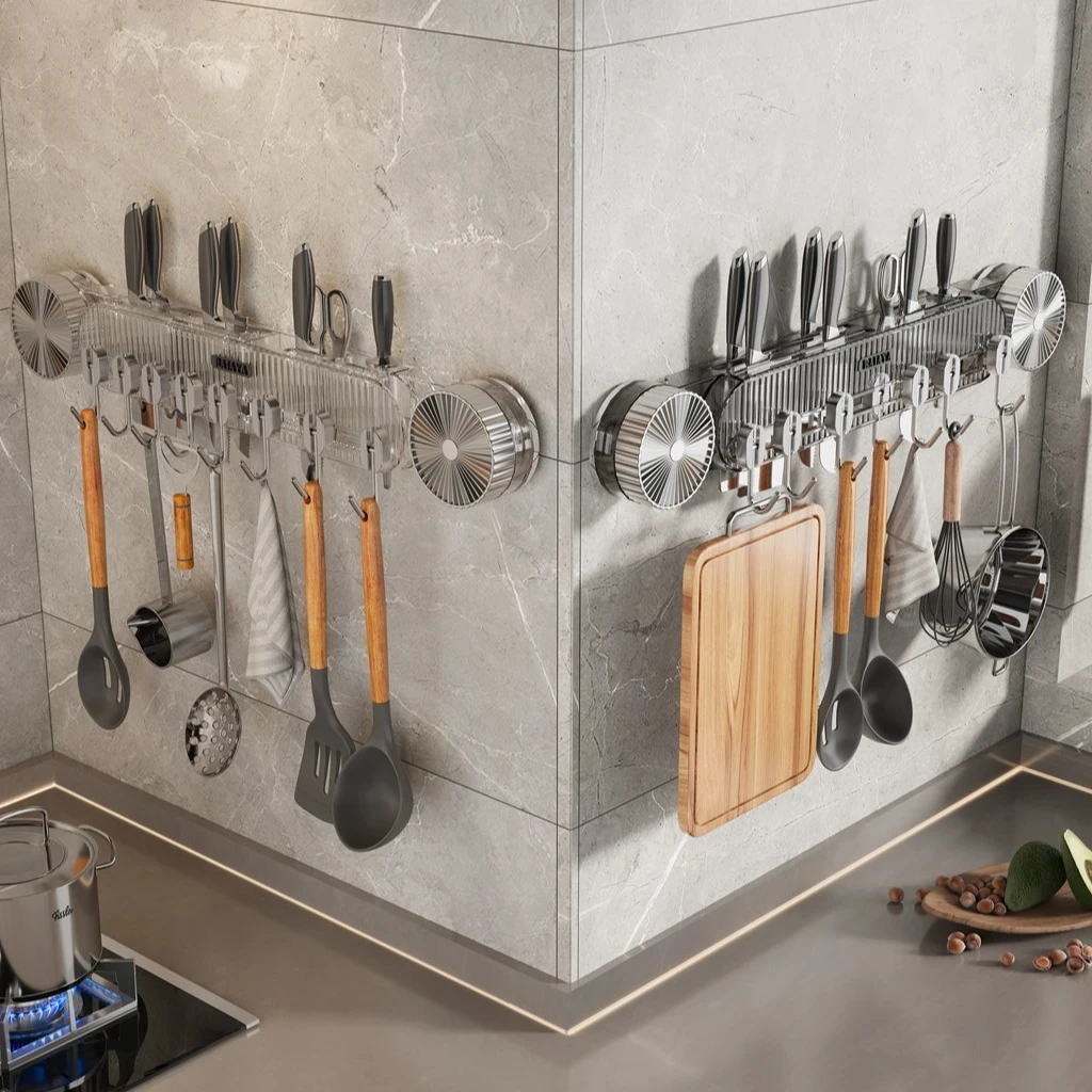 吸盘刀具置物架菜刀架家用厨房联排挂钩锅铲勺子砧板收纳架免打孔