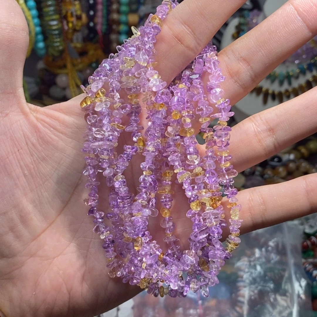 未镶嵌，天然紫黄晶随行，绕手四圈加长款，石英质玉
