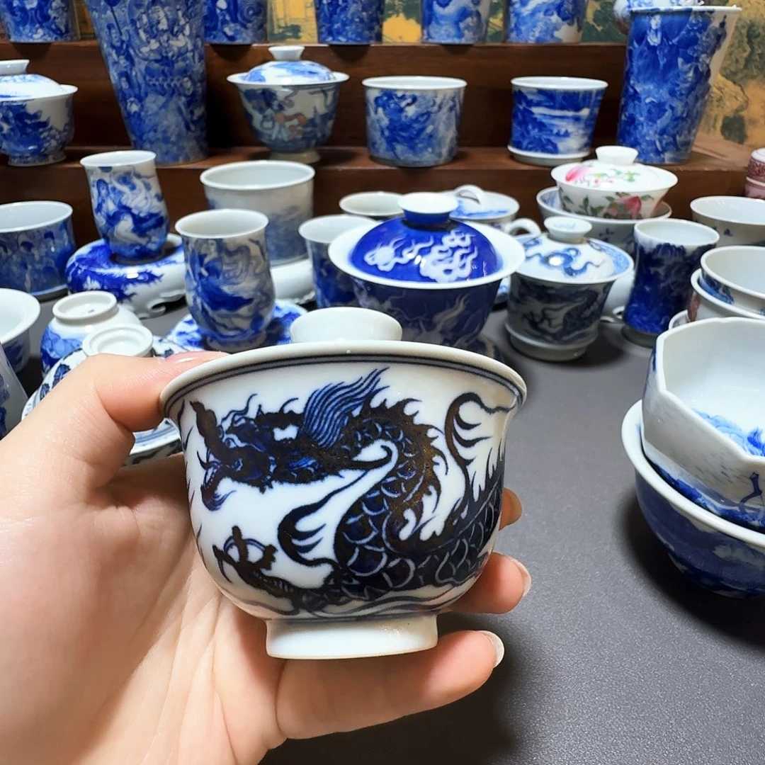 泥塑仿元盖碗手工手绘微瑕