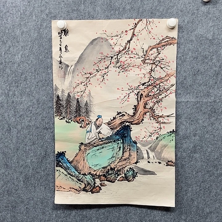 国画四尺三开仿古山水一副