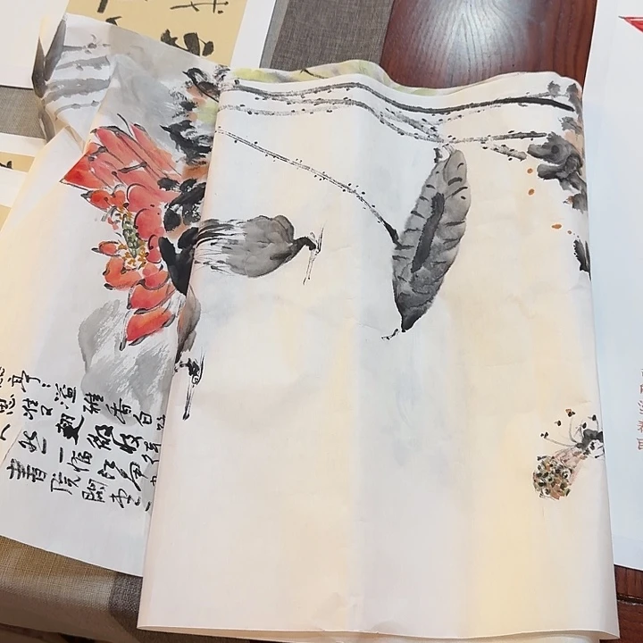 梅***墨书法大玄关荷花无托裱6666