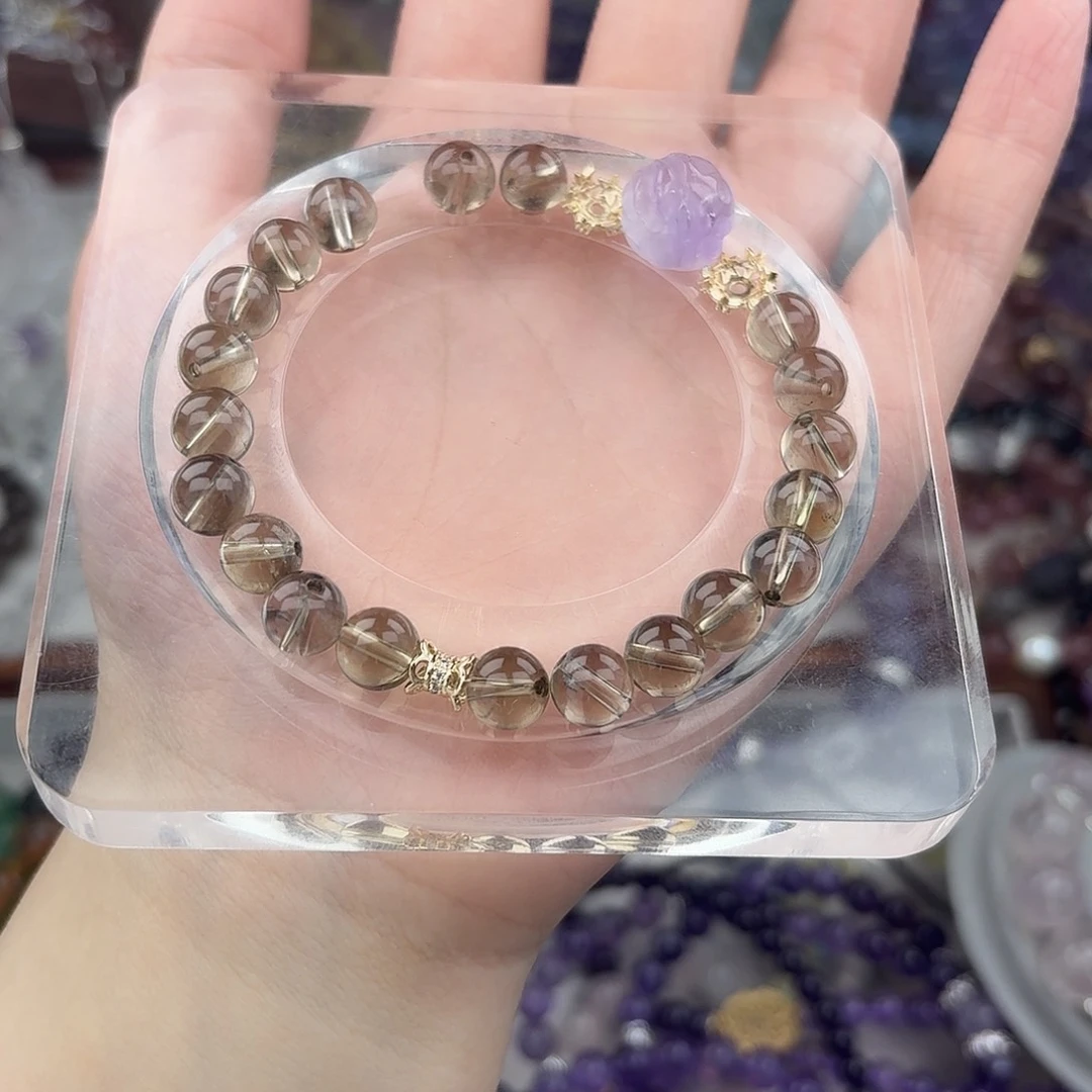 烟晶手链银S925镶嵌好